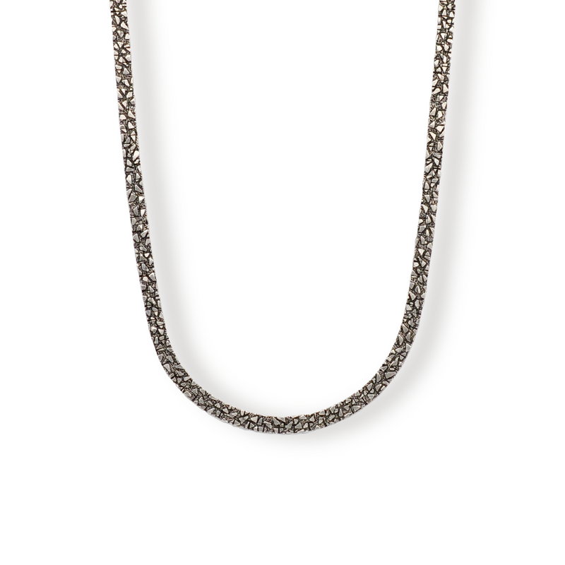 silver flat textured chain necklace