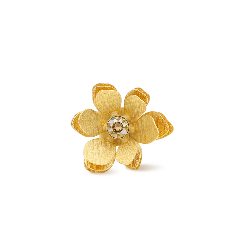 gold flower statement ring with golden crystal