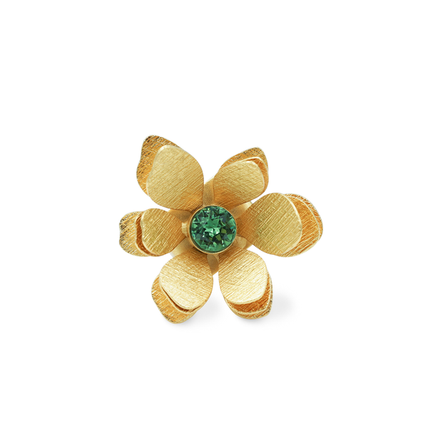 flower gold ring green crystal