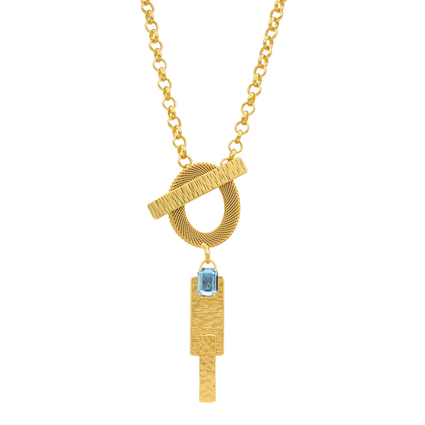 Golden chain pendant necklace with aqua crystal