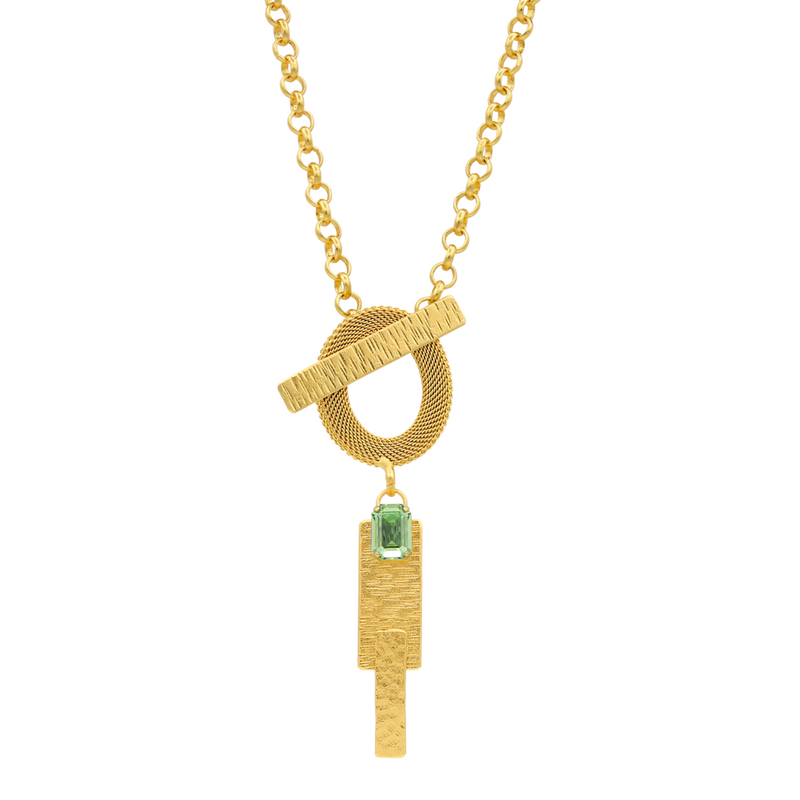 Golden chain pendant necklace with erinite greencrystal