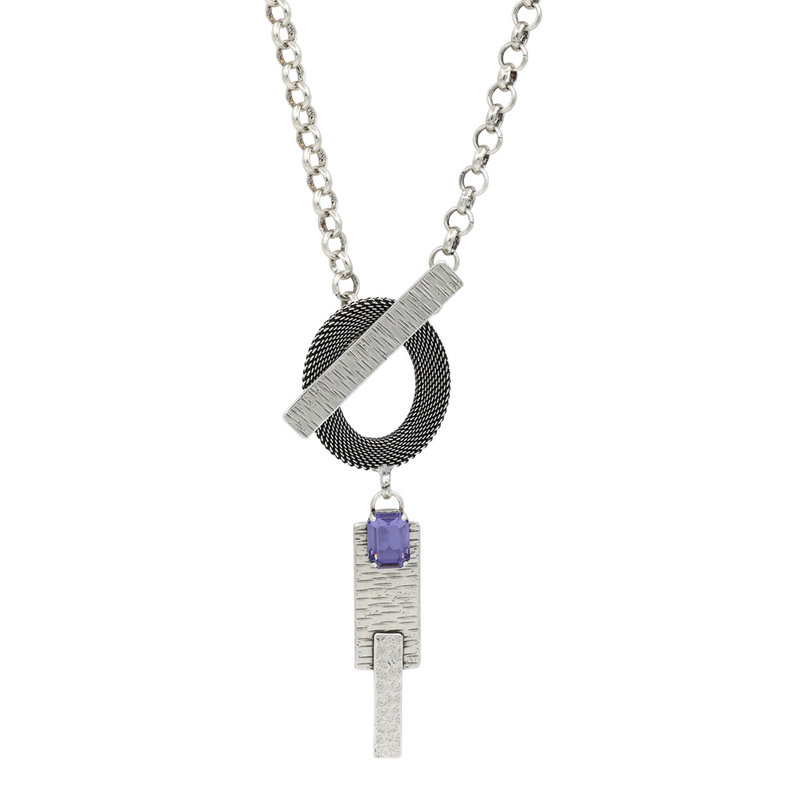 Silver chain pendant necklace with tanzanite crystal