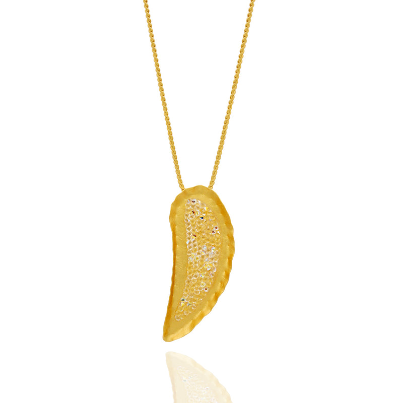 Gold drop necklace with white crystals