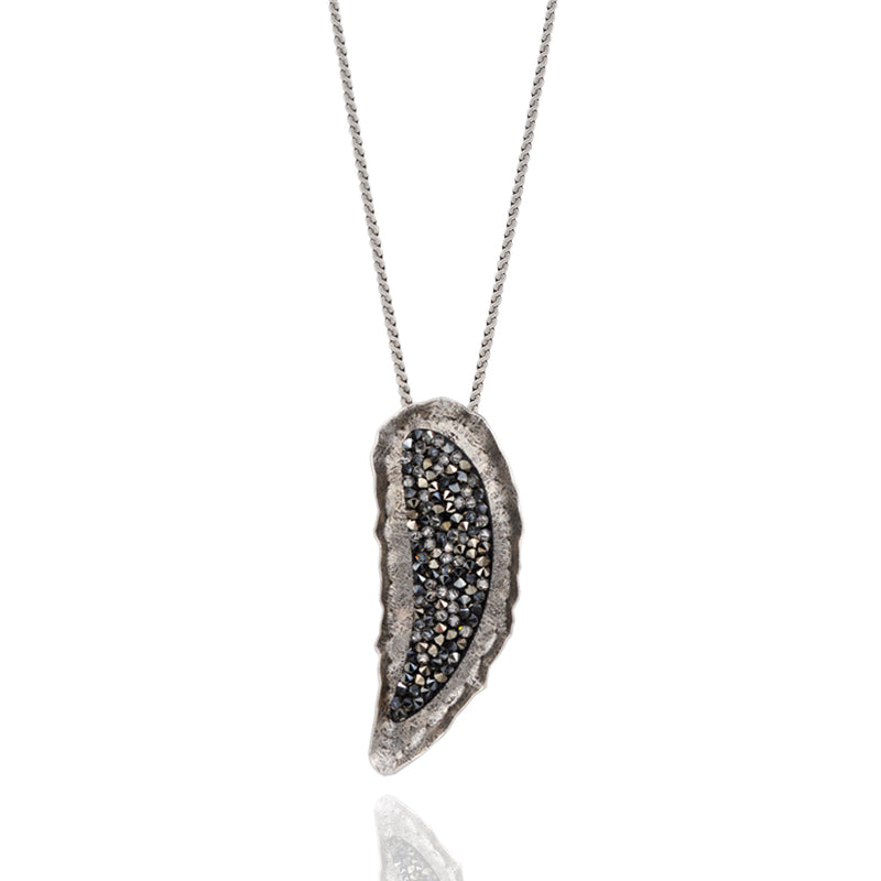 Silver drop necklace with black crystals
