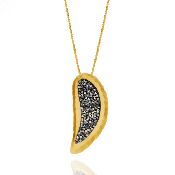 Gold drop necklace with black crystals