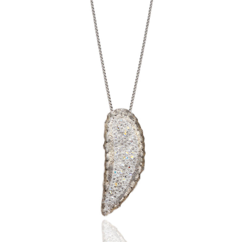 Silver drop necklace with white crystals