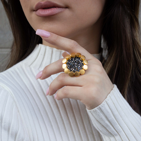 Bold round statement ring with crystals
