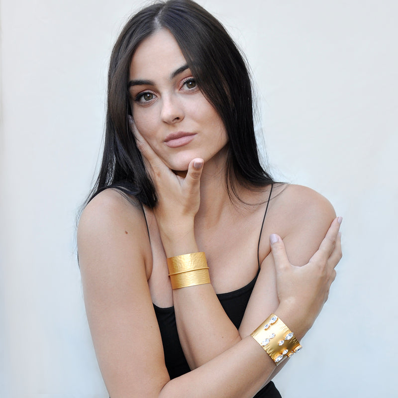 Hammered gold cuff bracelet for women