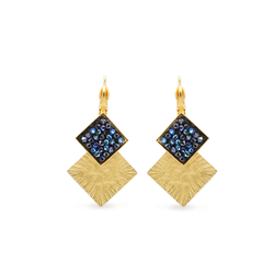 gold tetragon earrings with blue crystals