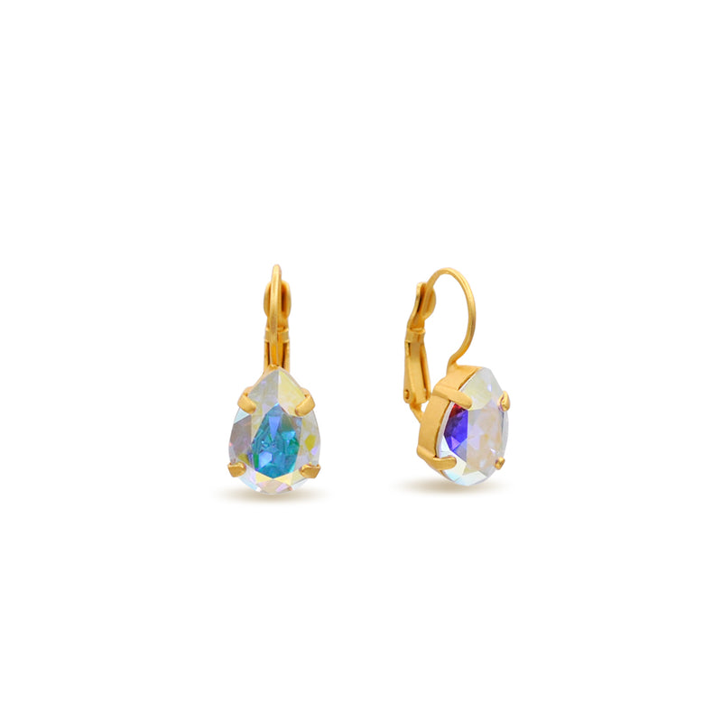 gold teardrop crystal earrings with aurora crystal