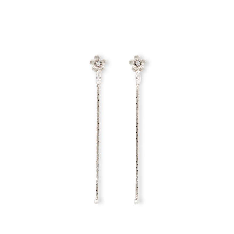  floral silver chain earrings with white crystal