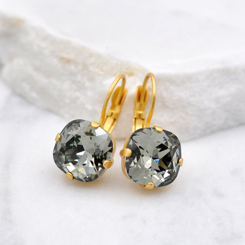 gold crystal earrings with smokey grey Swarovski crystal
