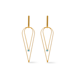 Long gold statement earrings with aurora crystal
