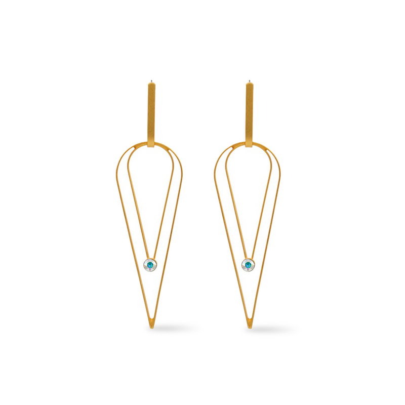 Long gold statement earrings with aurora crystal