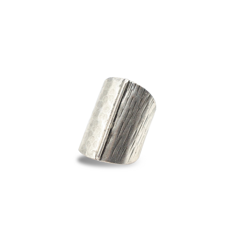 hammered silver band ring 