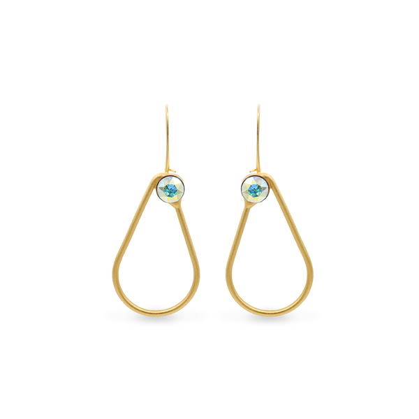 Gold dangle drop earrings with aurora crystal