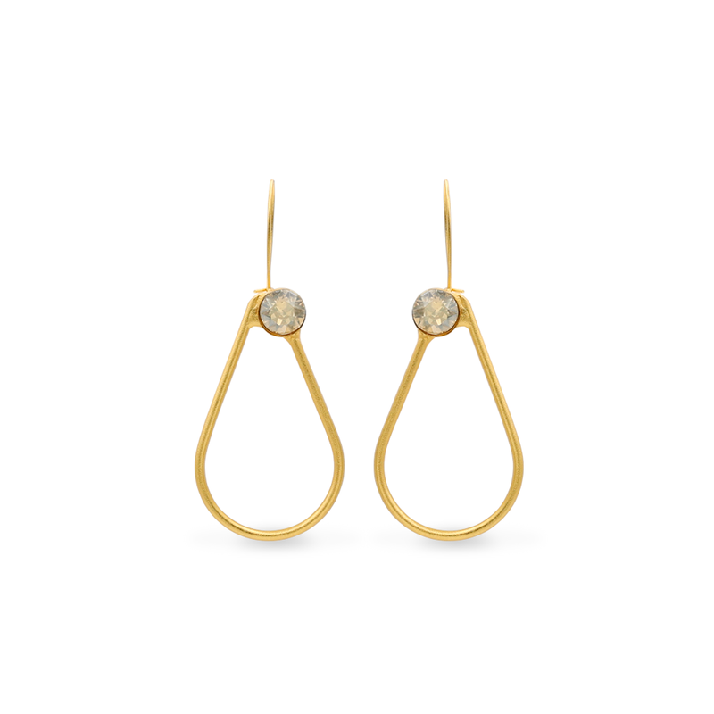 Gold dangle drop earrings with golden shadow crystal