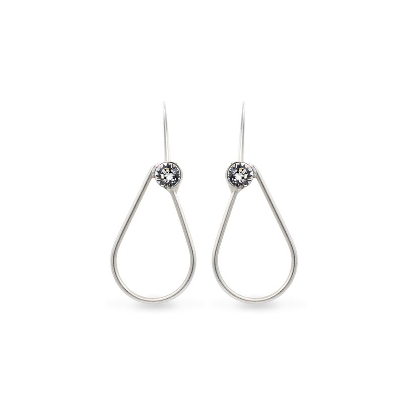 Silver dangle drop earrings with clear crystal