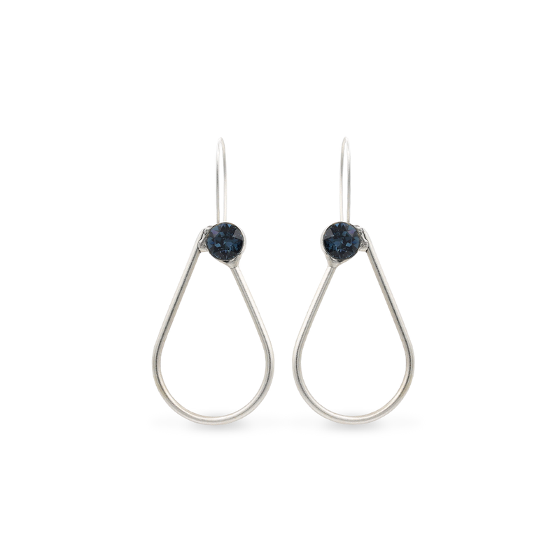 Silver dangle drop earrings with montana blue crystal