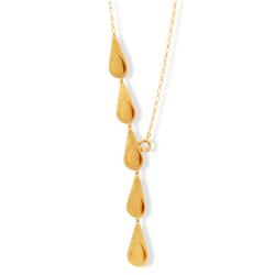 Gold lariat necklace with leaves