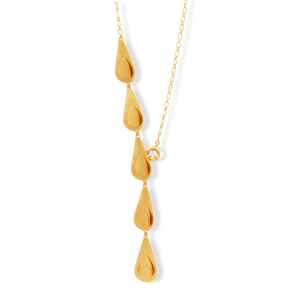 Gold lariat necklace with leaves