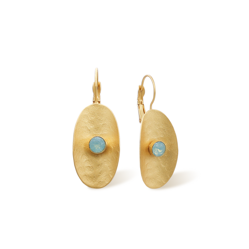 hammered gold drop earrings with pacific opal