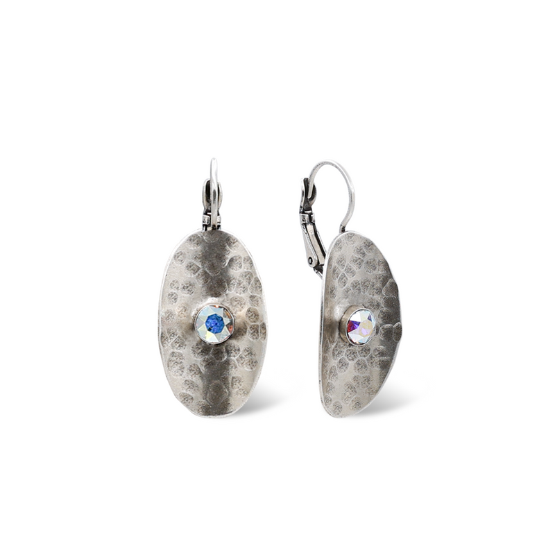 hammered silver oval dangle earrings with aurora