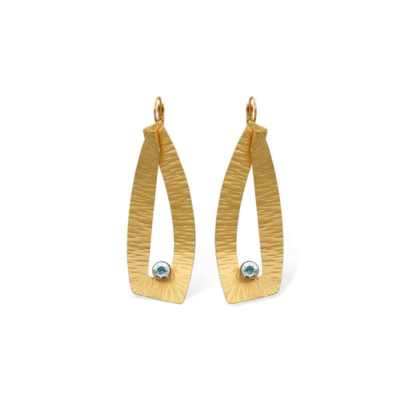 Gold sailboat earrings with aurora crystal