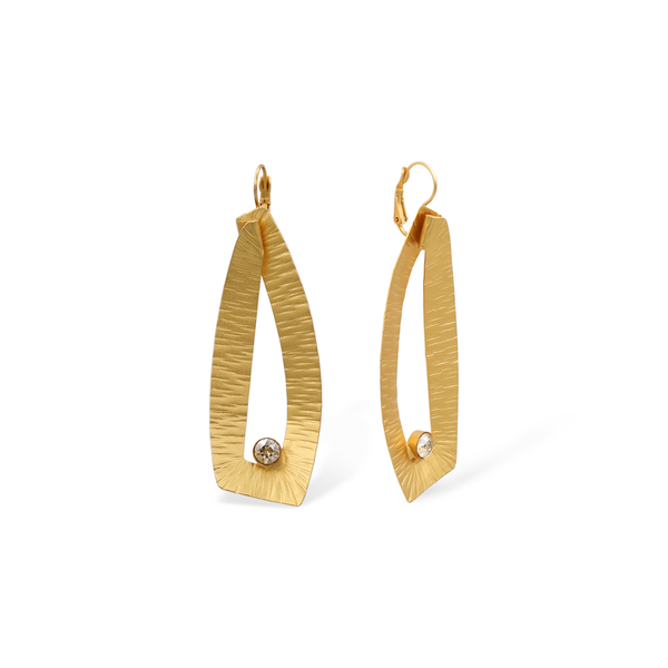 Gold sailboat earrings with golden crystal