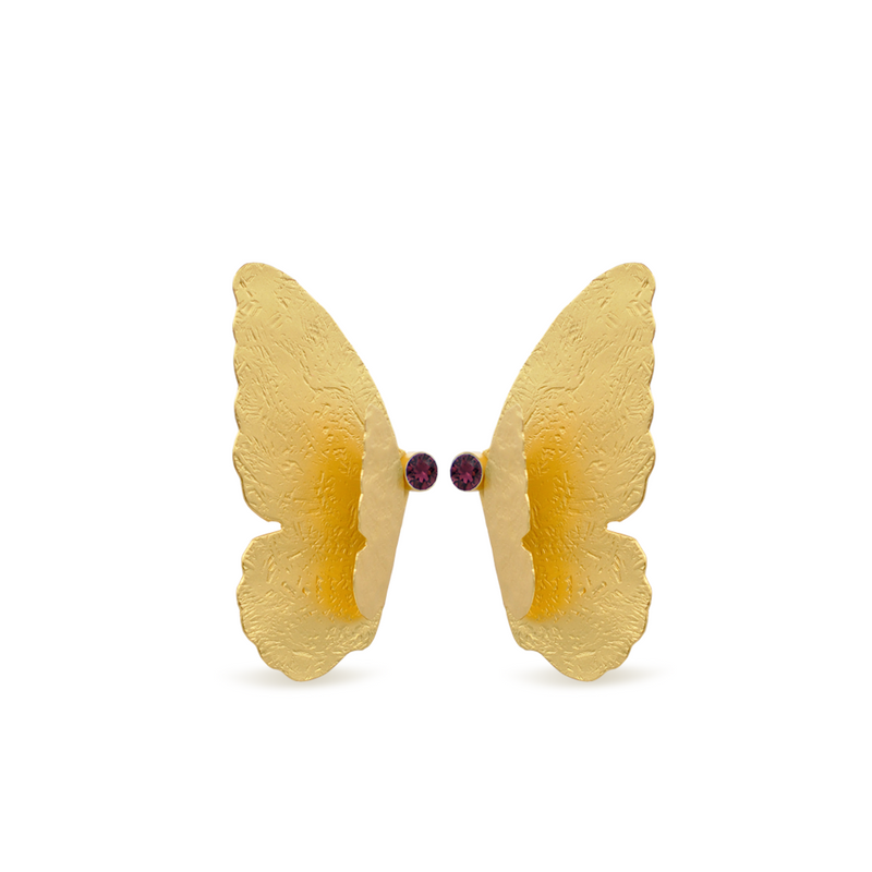 gold mariposa earrings with amethyst