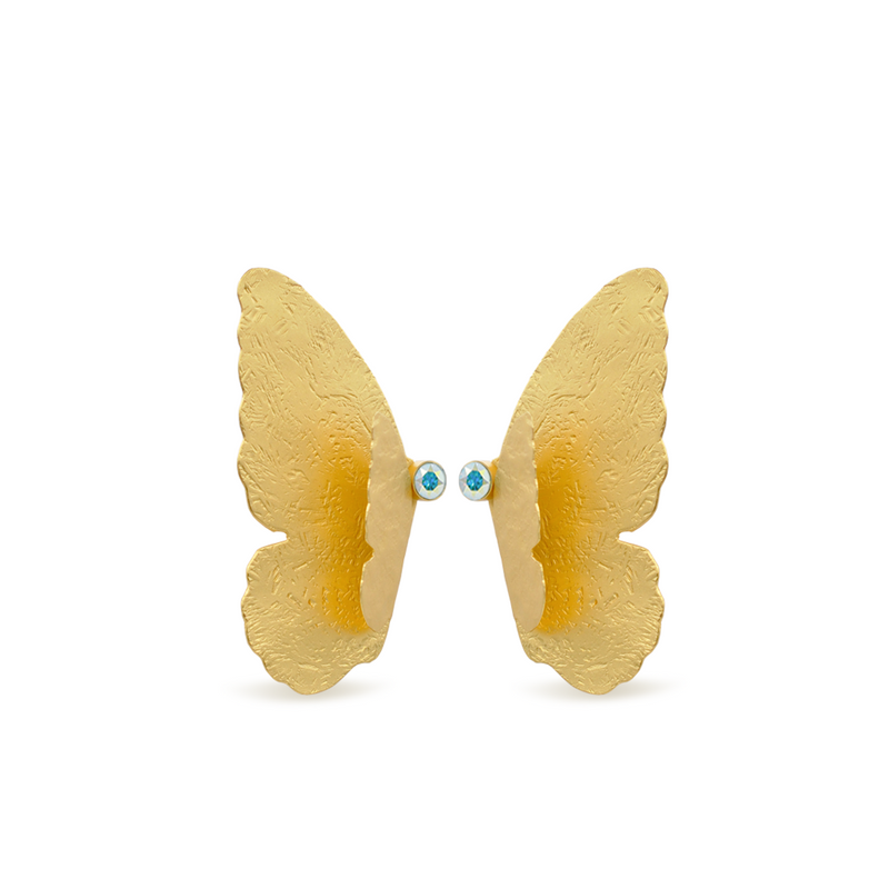 gold mariposa earrings with aurora crystal