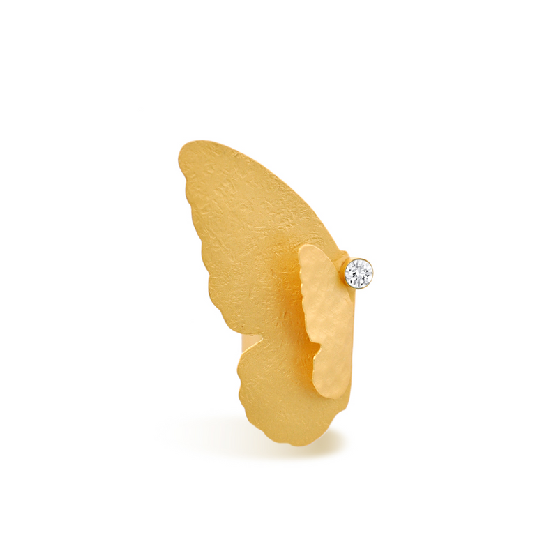 Gold butterfly ring with clearl crystal