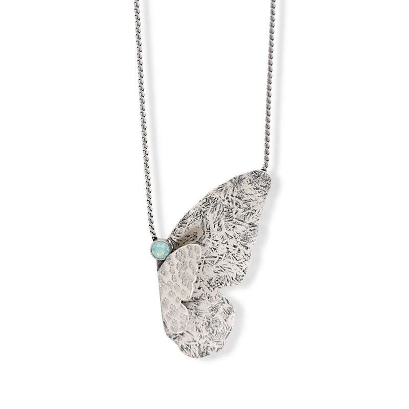 Silver mariposa necklace with pacific opal