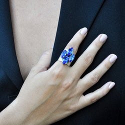 silver statement ring with marquise cut sapphire Swarovski crystals