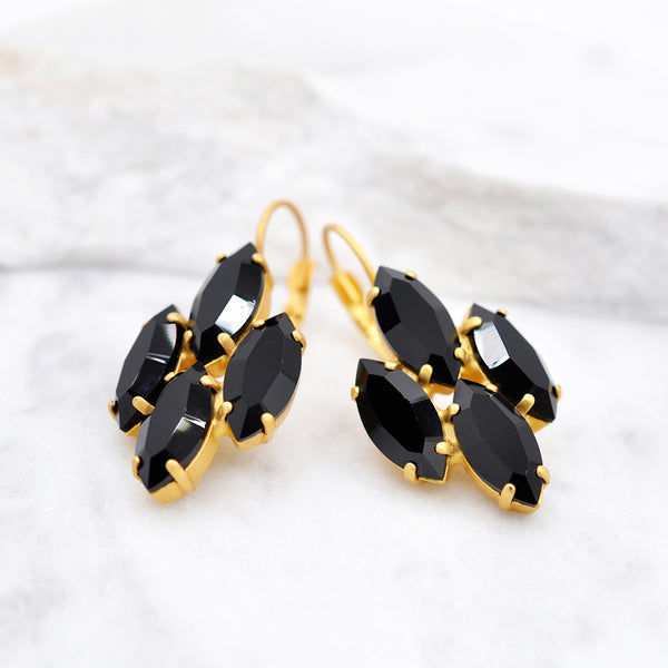 Marquise cut earrings with black onyx  crystals