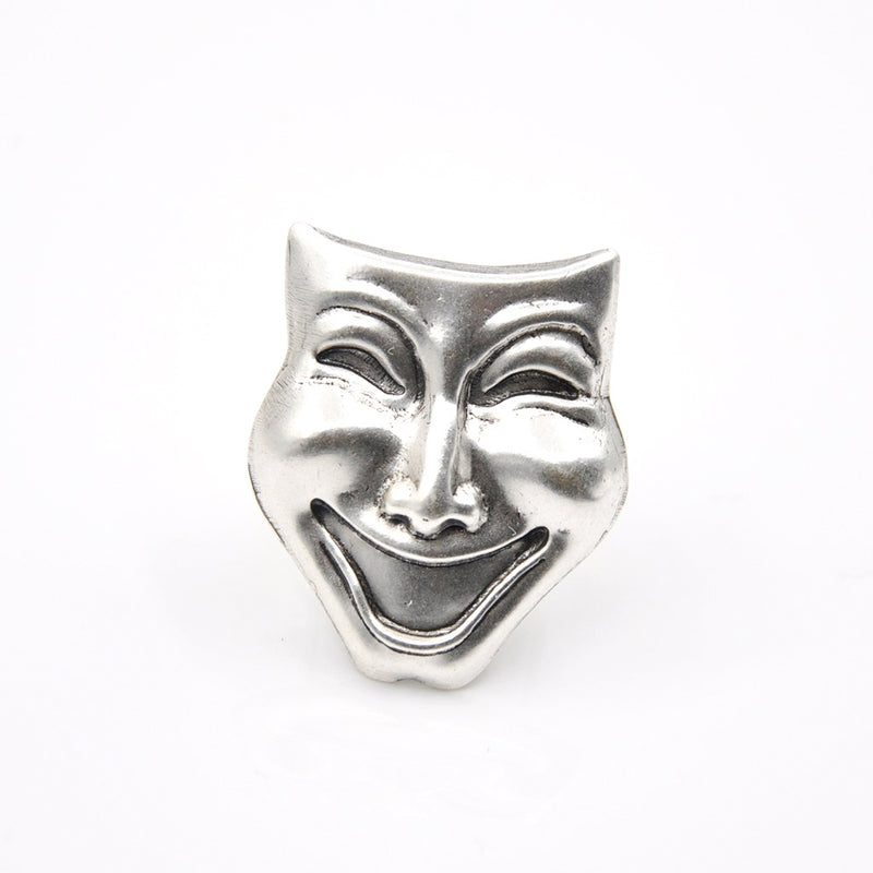 Silver comedy mask statement ring