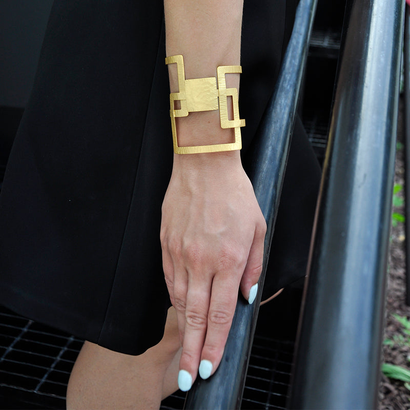 Gold geometric style cuff bracelet