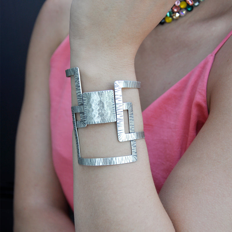 silver square cuff bracelet