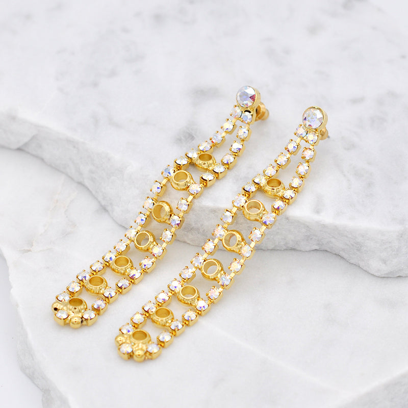 Gold chandelier earrings with aurora crystals