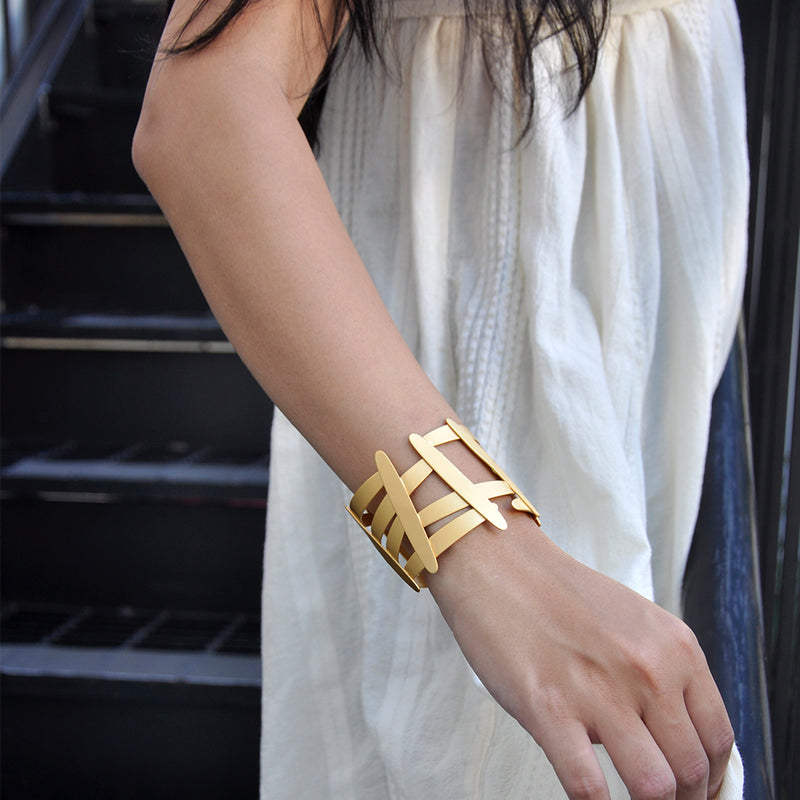 asymmetrical gold cuff bracelet