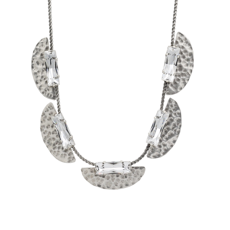 evening gown silver necklace with white baguette crystals