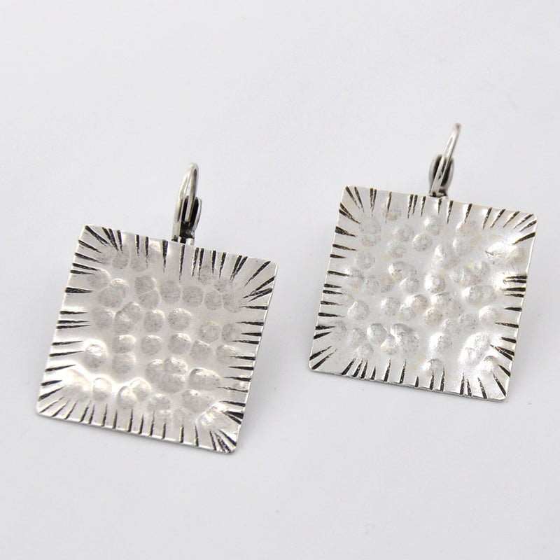 hammered silver square drop earrings