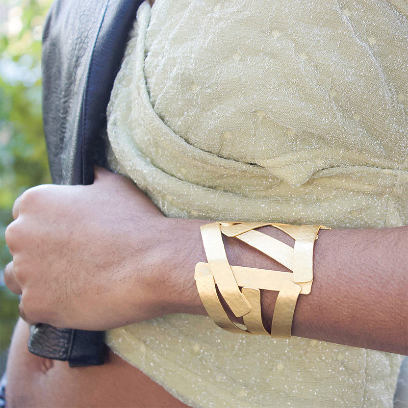 Asymmetrical layered gold cuff bracelet