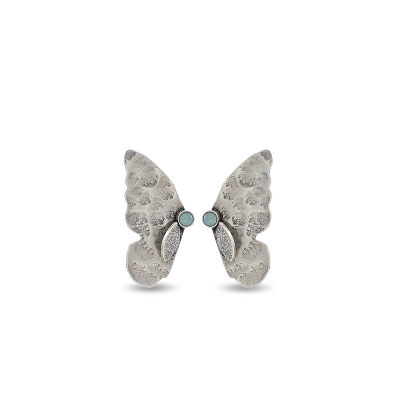 silver butterfly earrings with pacific blue