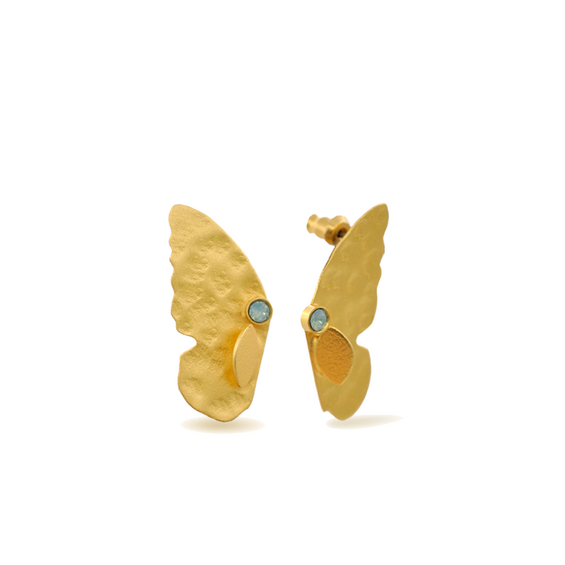 gold butterfly earrings with pacific blue