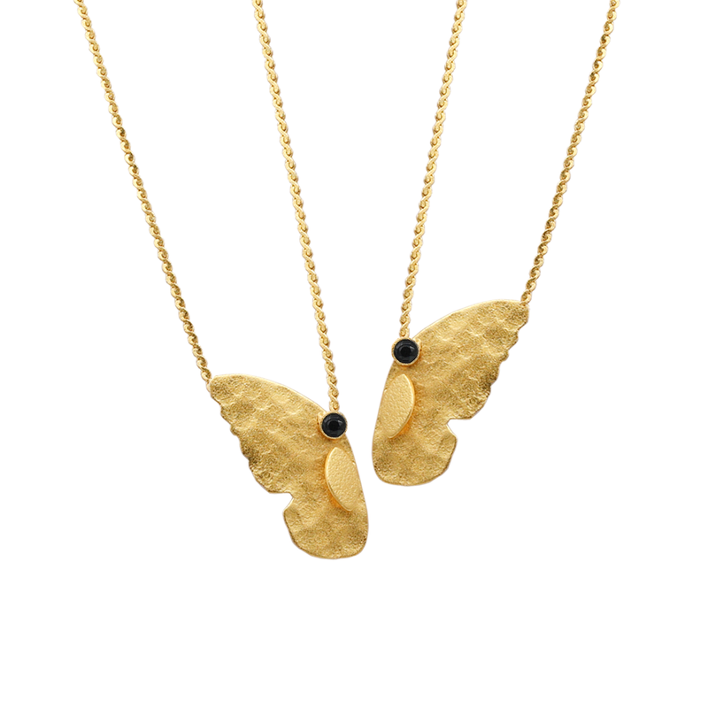 Gold friendship butterfly necklace black crystal