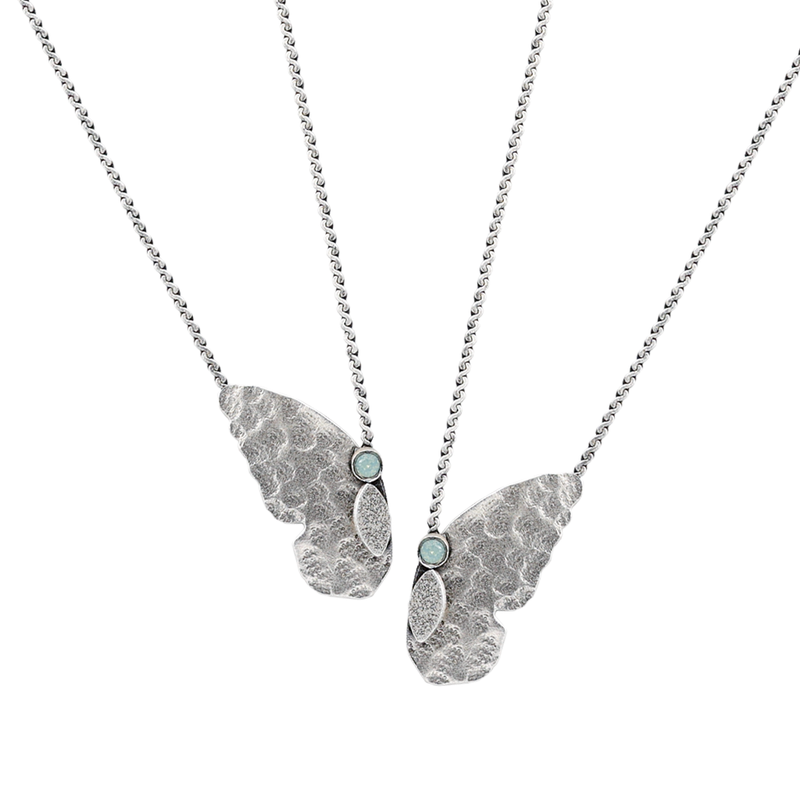 Silver Mariposa Friendship Necklace with pacific blue crystal