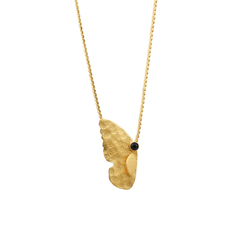 Gold butterfly necklace black onyx crystal