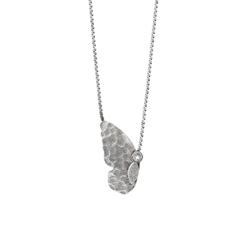 Silver small butterfly necklace with white crystals