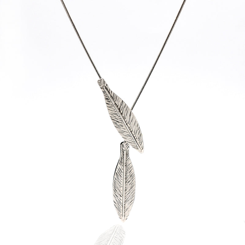 silver leaf long necklace